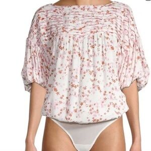 Free People Dessa Floral Bodysuit - Red and White